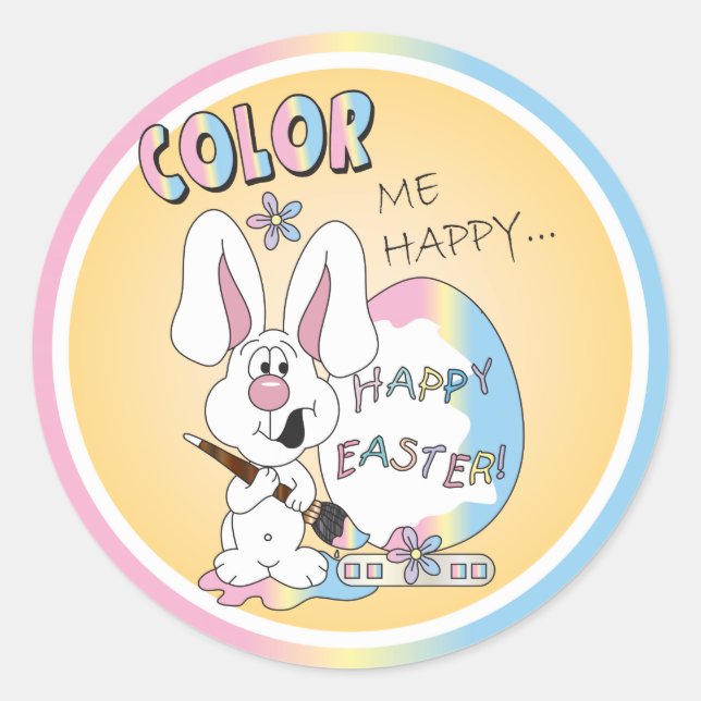 Sticker Rond Couleur moi Joyeux lapin lapin - Pâques (Devant)