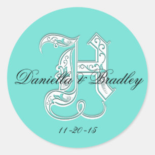 Sticker Rond Couleur personnalisable - Mariage Lettre "H"