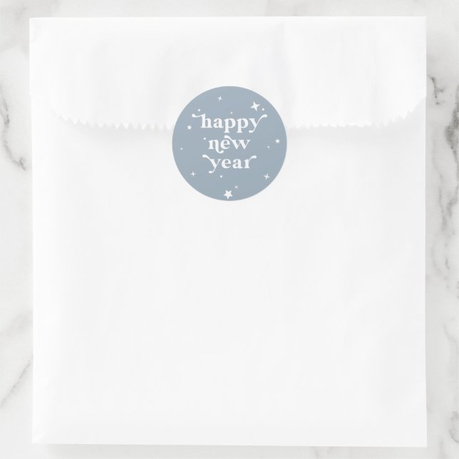 Sticker Rond Couleur personnalisée Bonne année + étoiles (Sac)