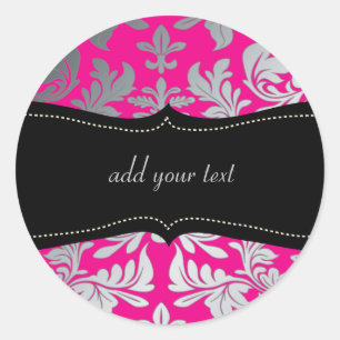 Sticker Rond Couleur personnalisée/Faux argent baroque damassé