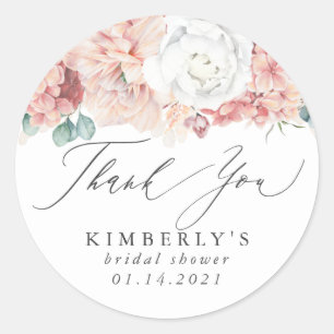 Sticker Rond Couleur Rose Poussiéreuse Fleurs Merci Rond Classi