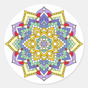 Sticker Rond Couleur Spectre Fleur Puissance Mandala Blanc