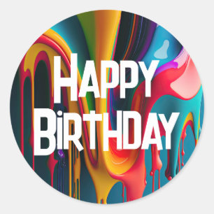 Sticker Rond Couleurs arc-en-ciel Joyeux anniversaire
