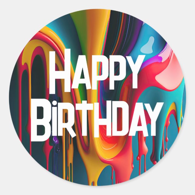 Sticker Rond Couleurs arc-en-ciel Joyeux anniversaire (Devant)