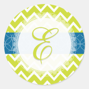 Sticker Rond Couleurs de chevron/chaux/monogramme/do-it-yoursel