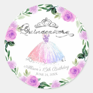 Sticker Rond Couleurs de Pastel de Quinceanera Robe Fleurie Arg