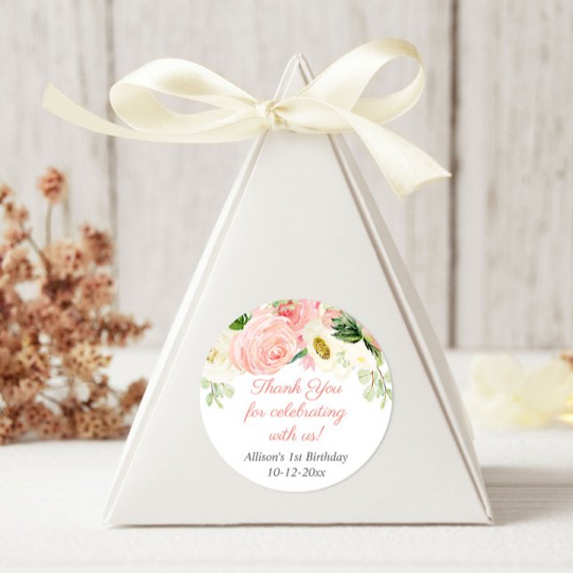 Sticker Rond Couleurs florales crème rose pâle fête anniversair (Créateur téléchargé)
