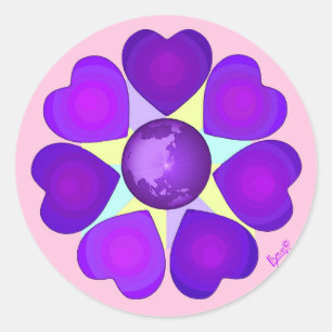 Sticker Rond Couleurs pastel & coeurs violets battre