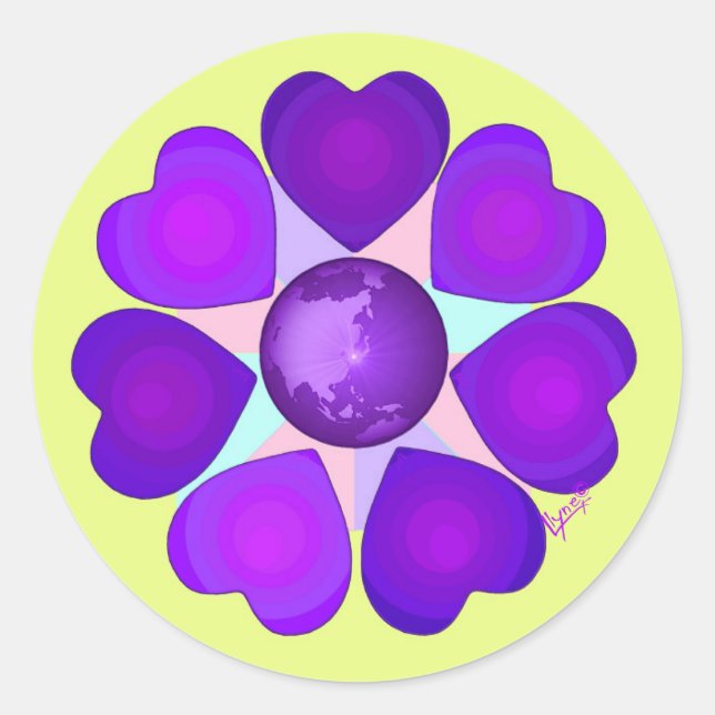 Sticker Rond Couleurs pastel & coeurs violets battre (Devant)