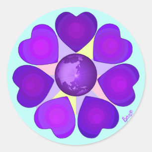 Sticker Rond Couleurs pastel & coeurs violets battre