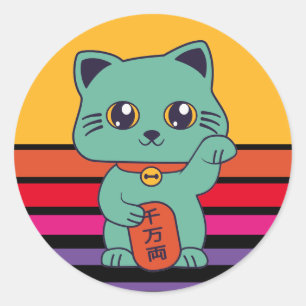 Sticker Rond [Couleurs personnalisées] Chat Lucky Maneki Neko