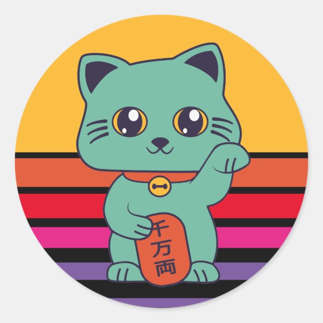Sticker Rond [Couleurs personnalisées] Chat Lucky Maneki Neko (Devant)