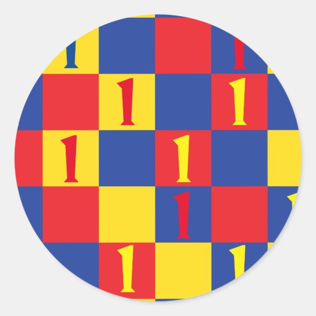 Sticker Rond Couleurs primaires Enfants 1ère fête d'anniversair (Devant)
