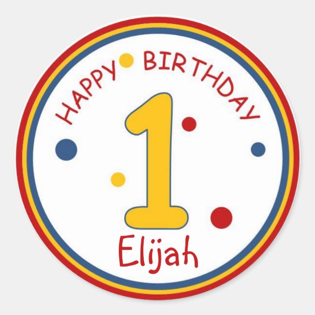 Sticker Rond Couleurs primaires Joyeux Anniversaire Numéro 1 (Devant)