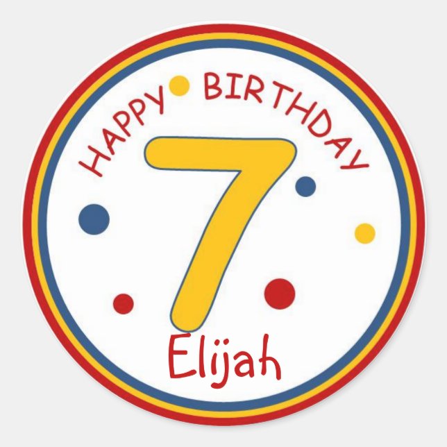 Sticker Rond Couleurs primaires Joyeux Anniversaire Numéro 7 (Devant)