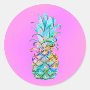 Sticker Rond Couleurs Tropicales Rose Splash de Ananas Fête Lua
