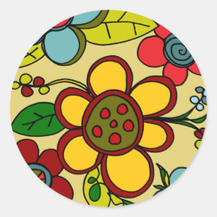 Sticker Rond Couleurs urbaines de rétros fleurs