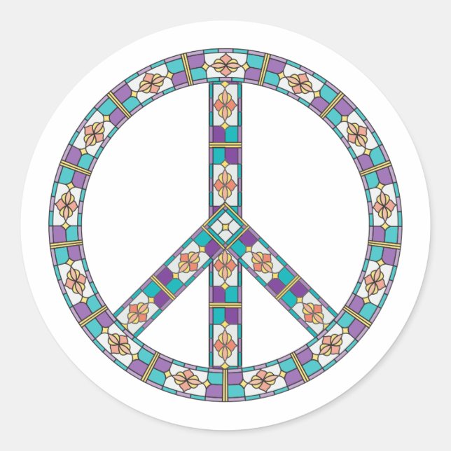 Sticker Rond Couleurs vitraux isolé signe de paix créatif (Devant)