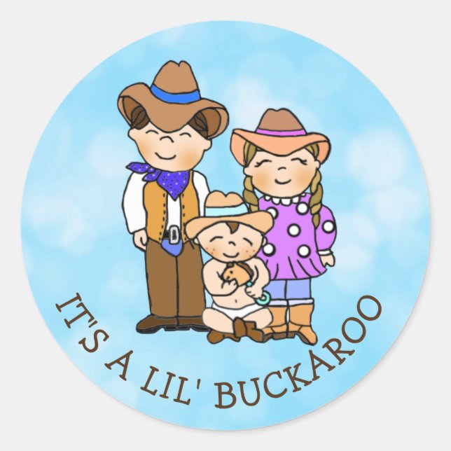 Sticker Rond Country and Western Cowboy Family Classic Round St (Devant)