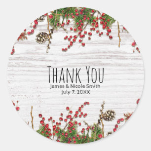 Sticker Rond Country Winter Holiday Berries & Pine Cone Mariage