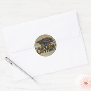 Sticker Rond Country Wood Cowboy