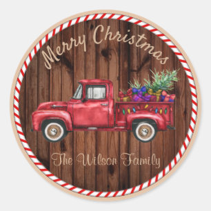 Sticker Rond Country Wood Watercolor Camion de ramassage de Noë