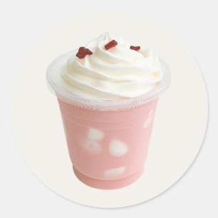 Sticker Rond Coupe de dessert en crème blanche Pastel Pink