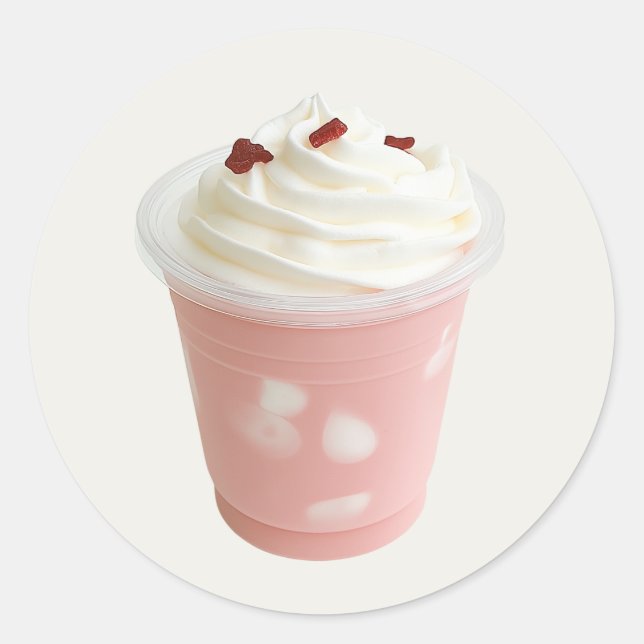 Sticker Rond Coupe de dessert en crème blanche Pastel Pink (Devant)