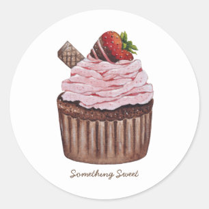 Sticker Rond Coupe De Fraise Cute À L'Aquarelle