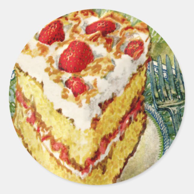 Sticker Rond Coupe de gâteau blanc aux fraises (Devant)