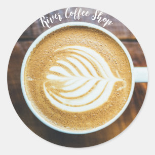 Sticker Rond Coupe de mousse de forme feuille de café sur le no