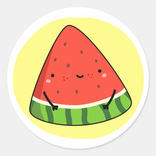 Sticker Rond Coupe de pastèque Cute Kawaii (Devant)