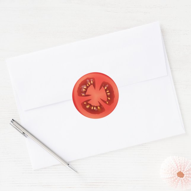 Sticker Rond Coupe de tomate rouge (Enveloppe)