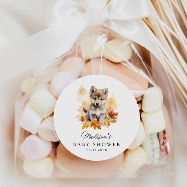 Sticker Rond Coupe du loup de bois mignon Baby shower automne (Créateur téléchargé)