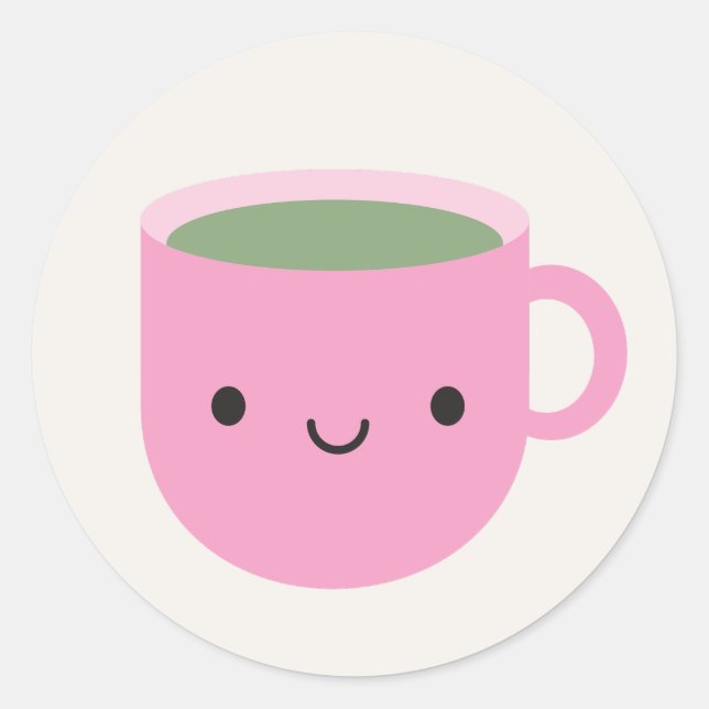 Sticker Rond Coupe Kawaii de Thé Vert (Sencha) (Devant)