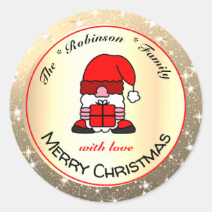 Sticker Rond Coupe Père Noël Gold et Parties scintillant Effet