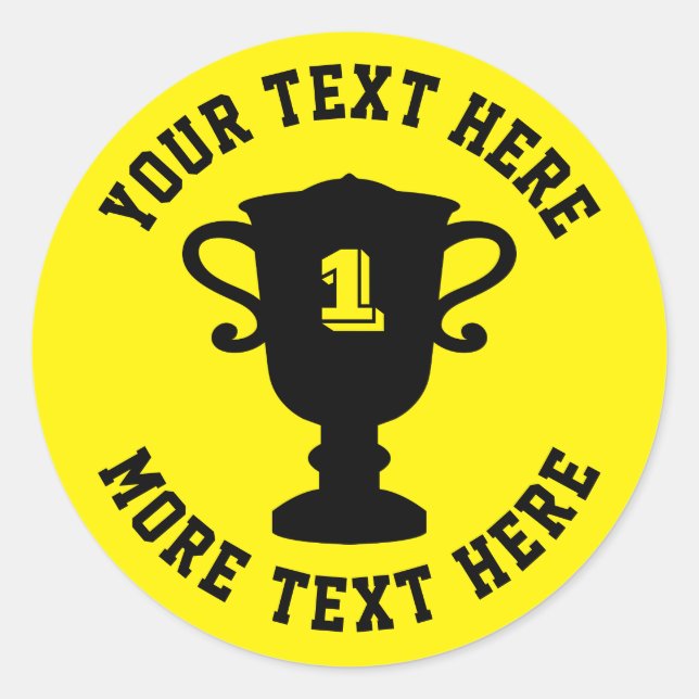 Sticker Rond Coupe trophée personnalisée 1ère place Prix (Devant)