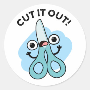 Sticker Rond Coupez-Le Drôle Ciseaux Puns