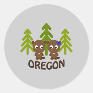 Sticker Rond Couple castor mignon Oregon