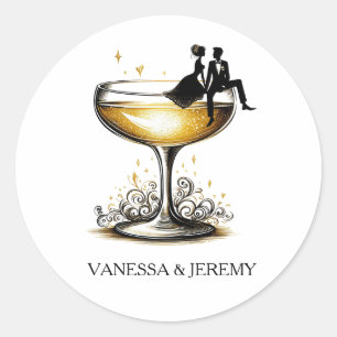 Sticker Rond Couple de Champagne