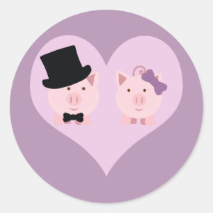 Sticker Rond Couple de cochon mignon