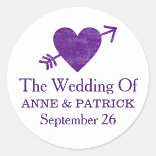 Sticker Rond couple de noms avec coeur violet, mariage d'amour
