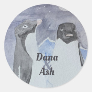 Sticker Rond Couple de pingouin mignon artistique