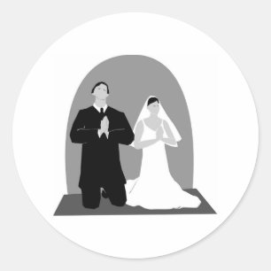 Sticker Rond Couple de prières en niveaux de gris