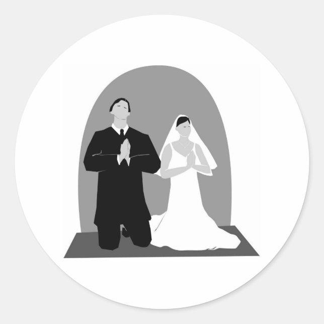 Sticker Rond Couple de prières en niveaux de gris (Devant)