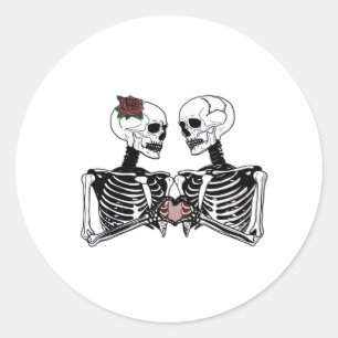 Sticker Rond Couple de squelette romantique - Gothique Avec Mai