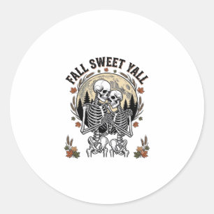 Sticker Rond Couple de squelettes d'automne Gravure vintage T-s