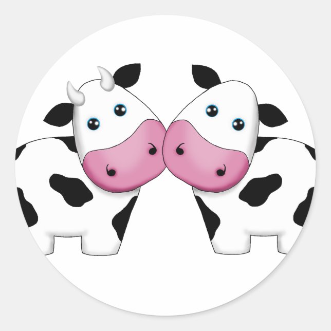 Sticker Rond Couple de vache mignonne (Devant)