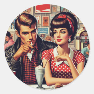 Sticker Rond Couple des années 1950