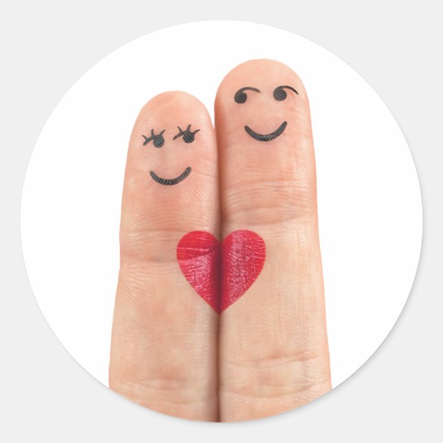 Sticker Rond Couple du coeur du doigt (Devant)